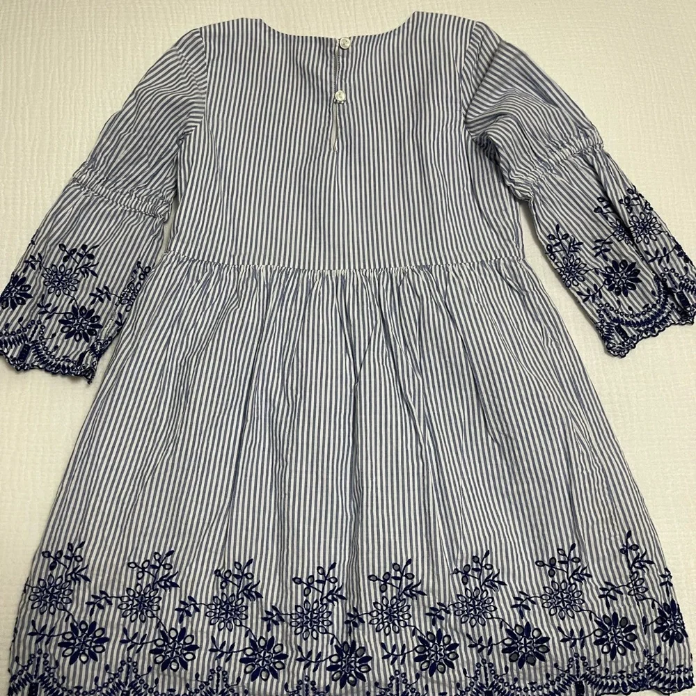 GAP Blue and White Striped Dress with Navy Embroidery